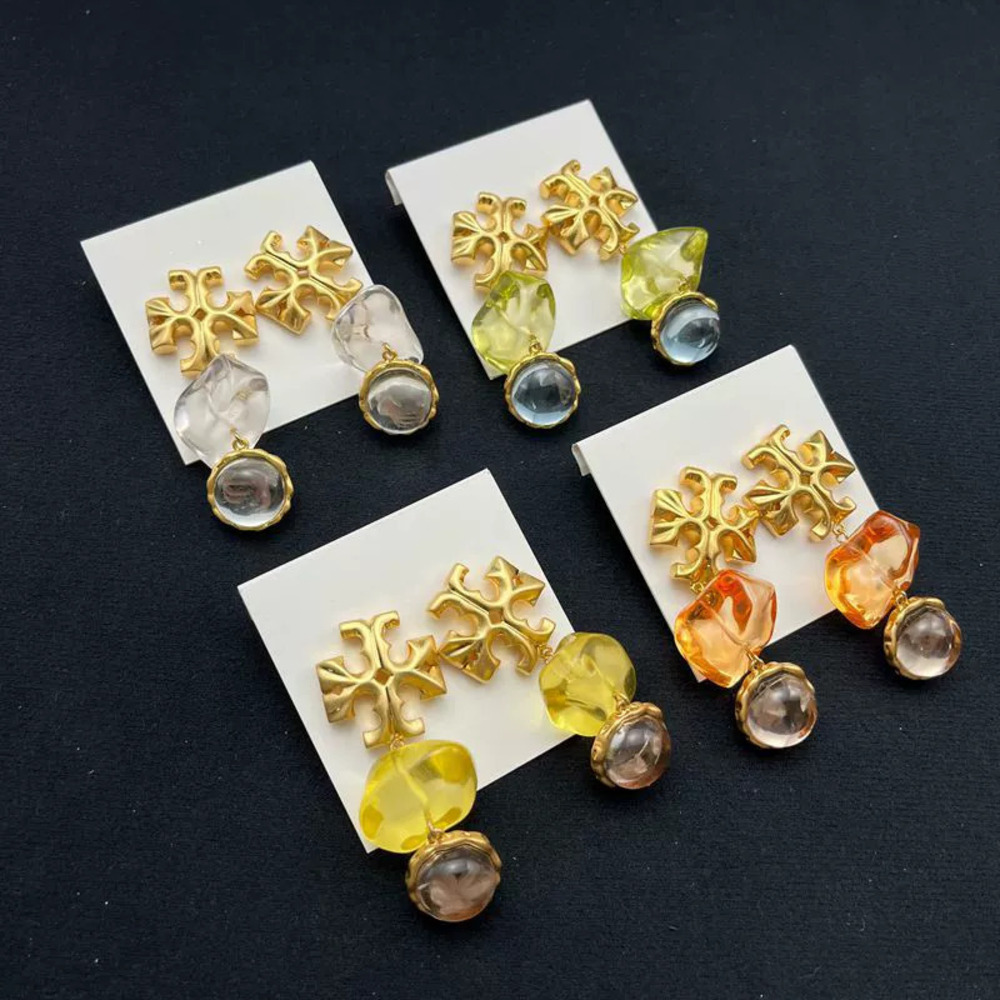 Tory Burch Gold Plated Irregular Transparent Resin Dangle Clip Earrings